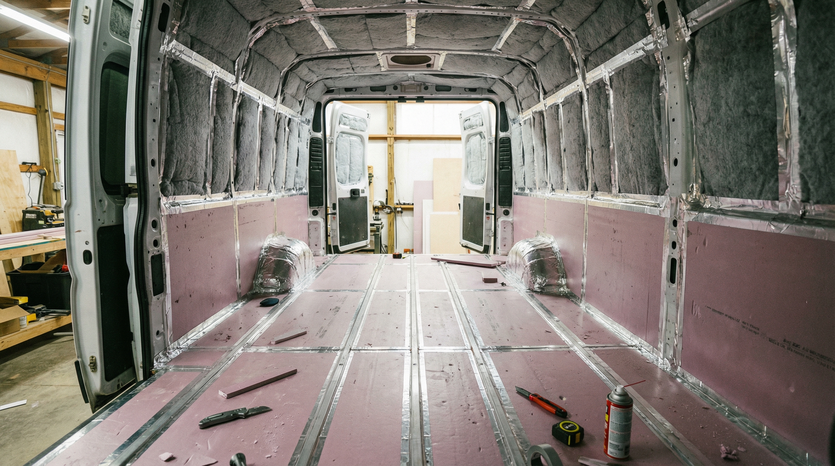 Insulation installed in ProMaster — XPS foam and Thinsulate