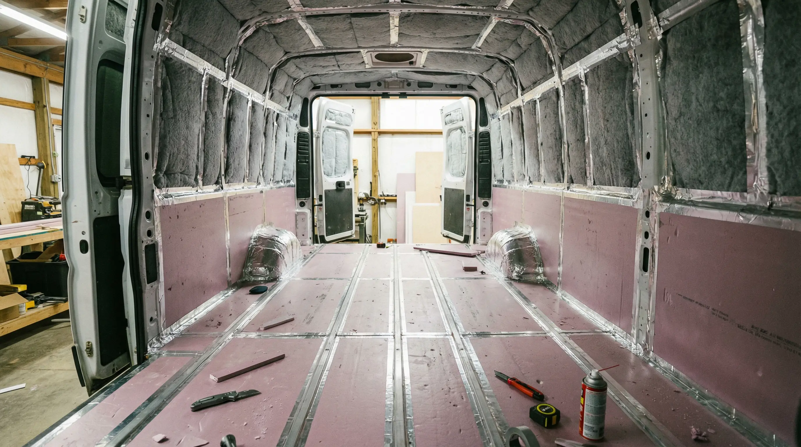 Insulation installed in ProMaster — XPS foam and Thinsulate