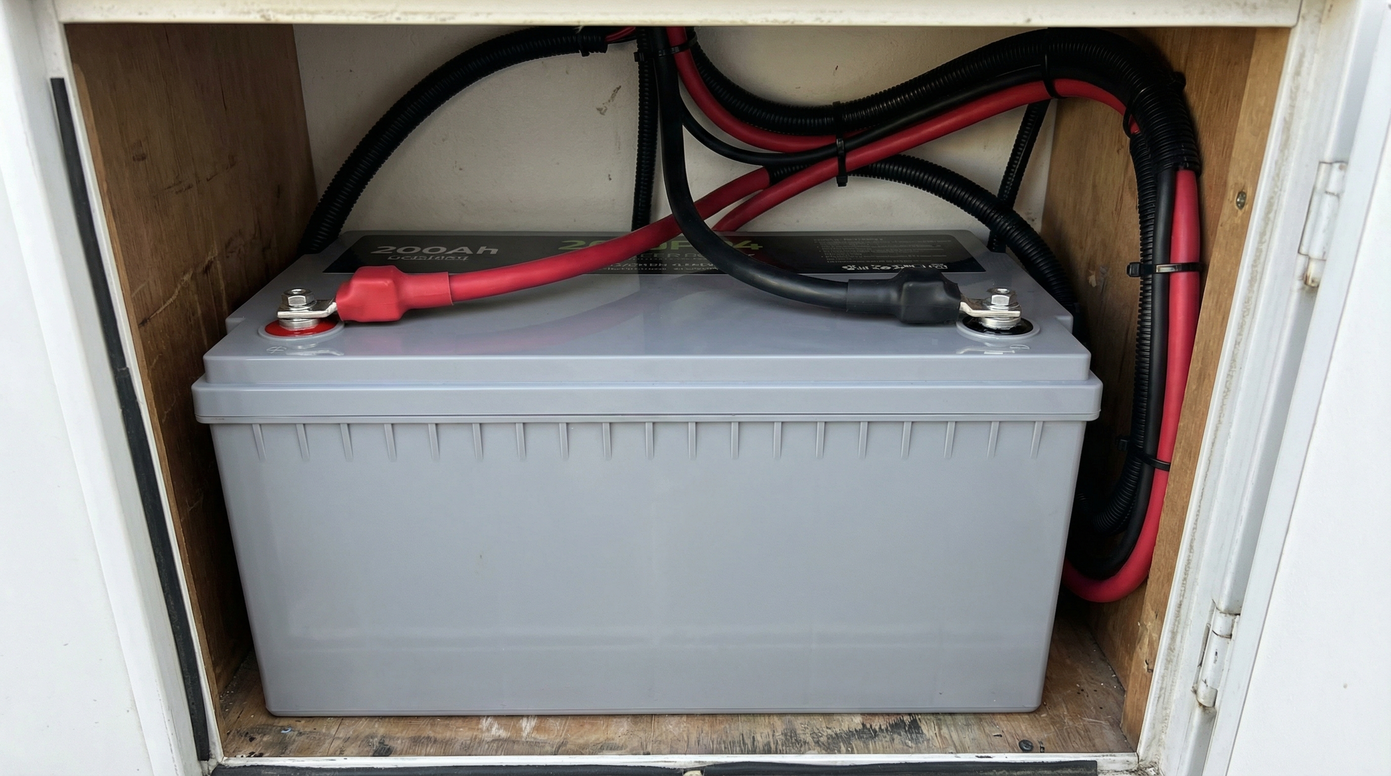 New 200Ah lithium battery installed in Revel battery compartment