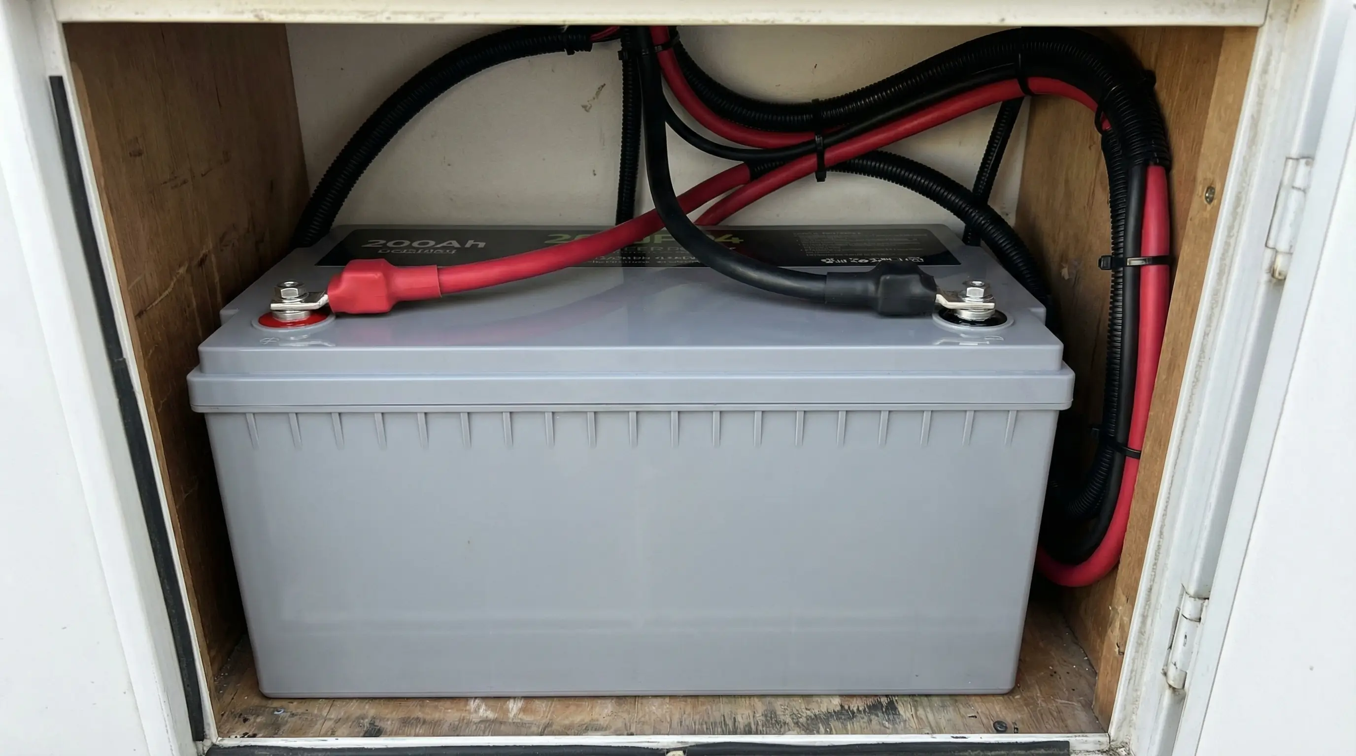 New 200Ah lithium battery installed in Revel battery compartment