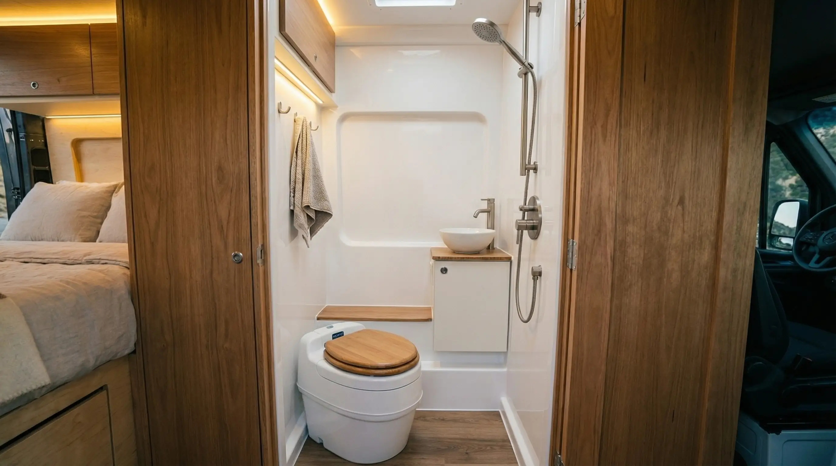 Wet bath with real shower — Sprinter build